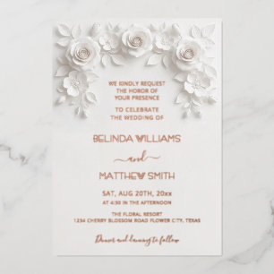 White Faux Relief Roses Frame Wedding Minimalist