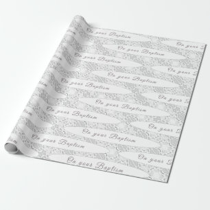 White Faux Satin and Lace Customisable Baptism Wrapping Paper