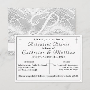 White Faux-Satin Monogrammed Rehearsal Dinner RSVP Card