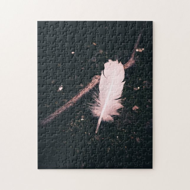 White Feather and Twig on Walking Path Jigsaw Puzzle (Vertical)