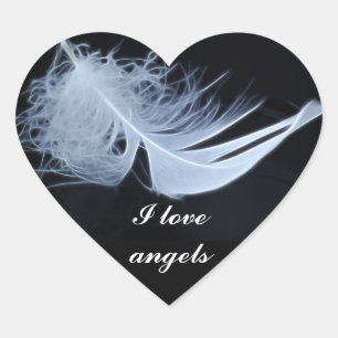 White feather - angelic by nature heart sticker