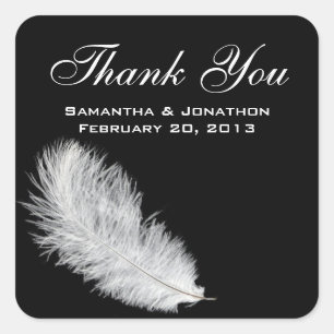 White Feather Black Wedding Favour Labels