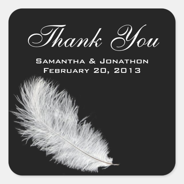 White Feather Black Wedding Favour Labels (Front)