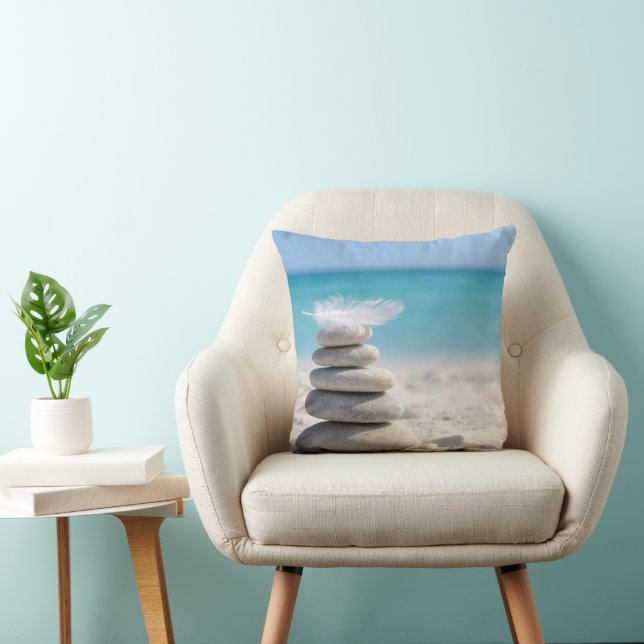 White Feather on a Beach Cairn Cushion (Chair)
