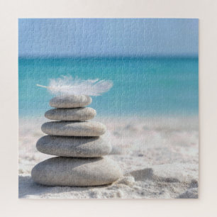 White Feather on a Beach Cairn Jigsaw Puzzle