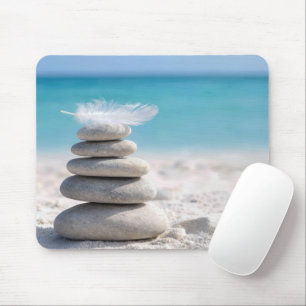White Feather on a Beach Cairn Mouse Mat