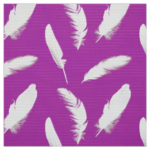 White feather print on amethyst purple fabric