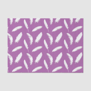 White feather print on amethyst purple tissue paper