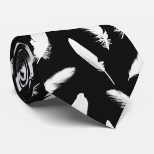 White feather print on black tie