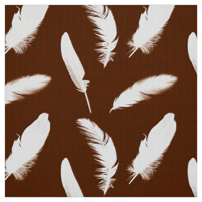 White feather print on chocolate brown fabric (Swatch)
