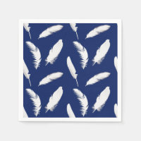 White feather print on dark blue / navy