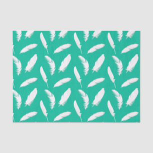 White feather print on turquoise tissue paper