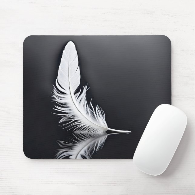 White Feather Reflection Mouse Mat (With Mouse)