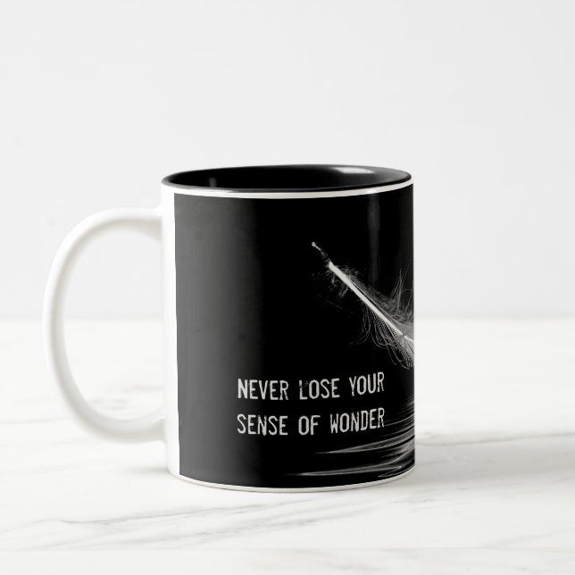 white feather with quote Two-Tone coffee mug (Left)