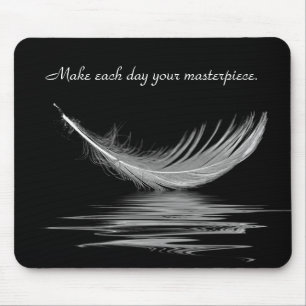 White Feather with Water Reflection and Quote Mouse Mat