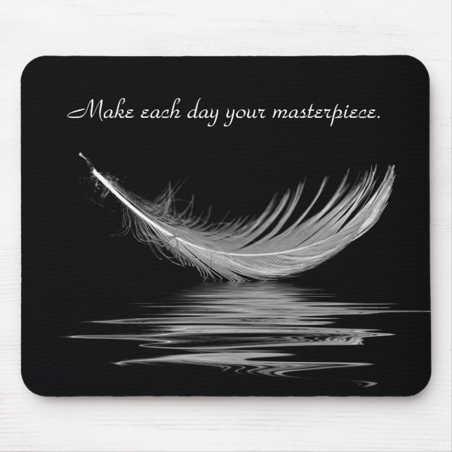 White Feather with Water Reflection and Quote Mouse Mat (Front)
