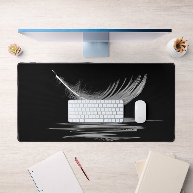 White Feather With Water Reflection Desk Mat (Office 1)