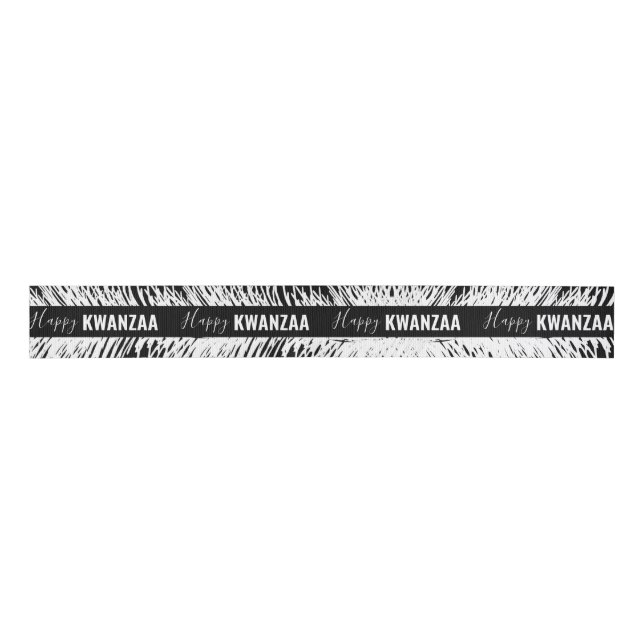 white feathers Black Holiday Happy Kwanzaa Grosgrain Ribbon (Front)