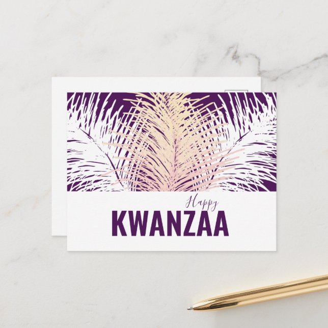 white feathers Black Holiday Happy Kwanzaa Postcard (Front/Back In Situ)