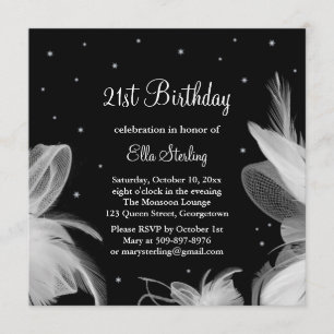 White Feathers in the Evening Birthday Invitation