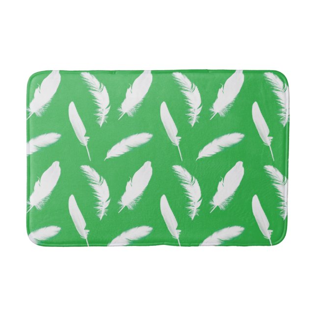 White Feathers on Jade Green Bath Mat (Front)