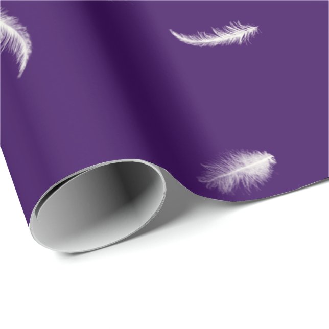 White Feathers On Purple Wrapping Paper (Roll Corner)