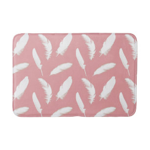 White Feathers on Shell Pink Bath Mat