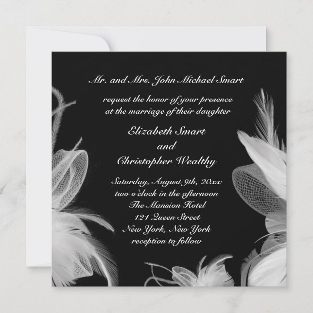 White Feathers Wedding Invitation (Front)