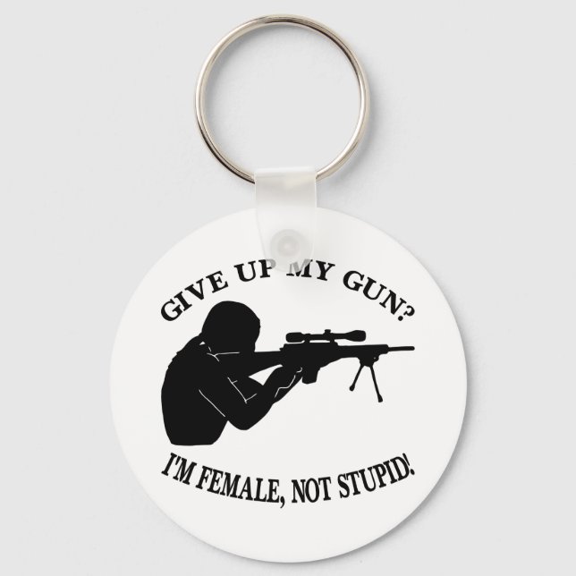 White Female Gun Not Stupid Key Ring (Front)