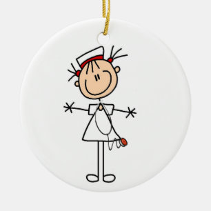 White Female Stick Figure Nurse 2 Ceramic Tree Decoration