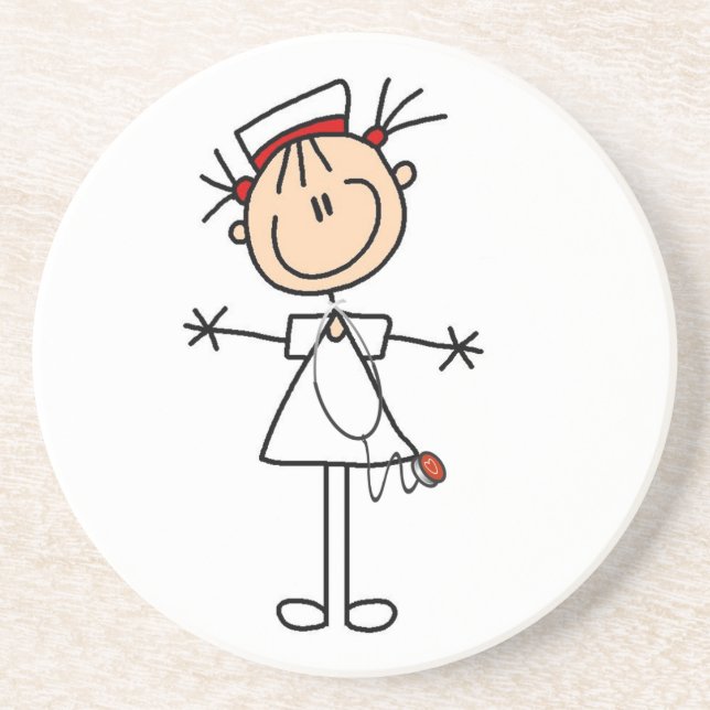 White Female Stick Figure Nurse 2 Coaster (Front)