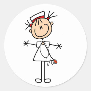White Female Stick Figure Nurse 2 Gifts Classic Round Sticker