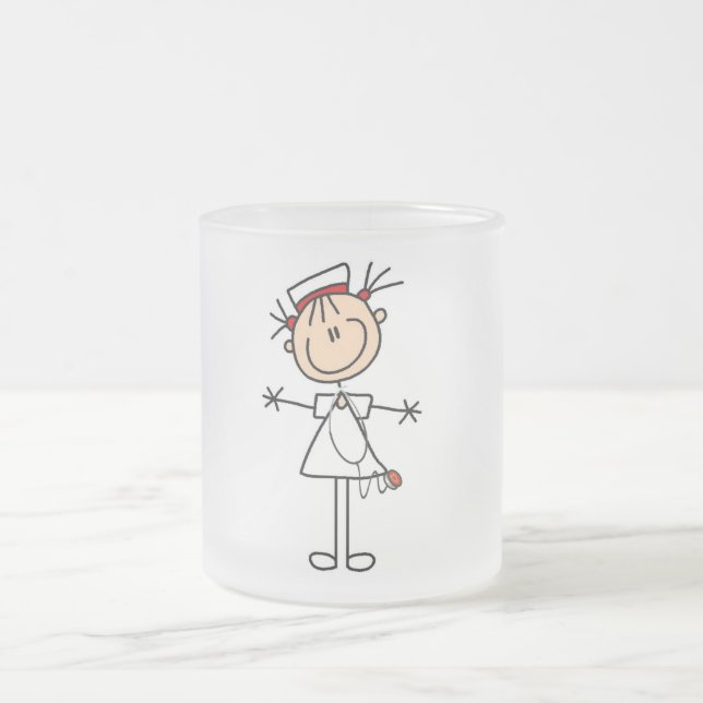 White Female Stick Figure Nurse 2 Gifts Frosted Glass Coffee Mug (Center)