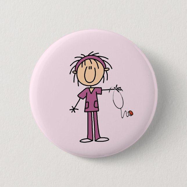 White Female  Stick Figure Nurse T-shirts and Gift 6 Cm Round Badge (Front)