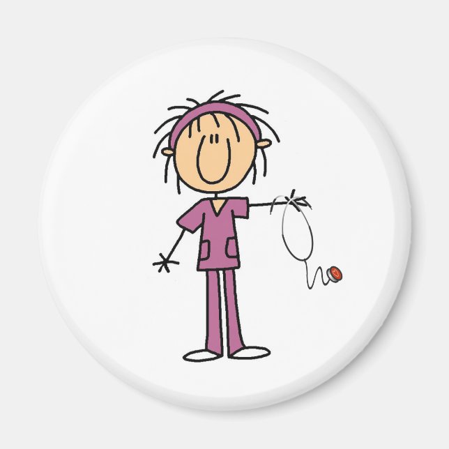 White Female  Stick Figure Nurse T-shirts and Gift Magnet (Front)