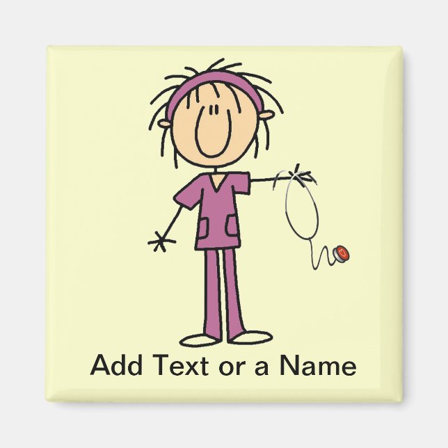 White Female  Stick Figure Nurse T-shirts and Gift Magnet (Front)