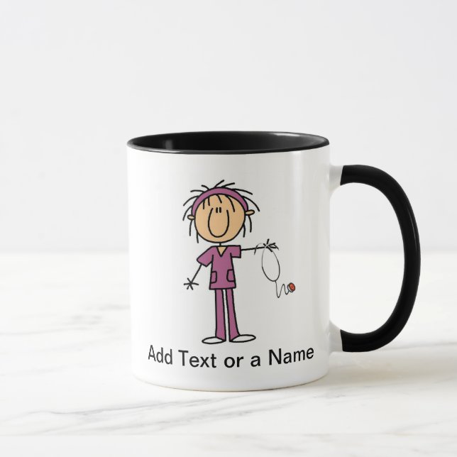 White Female  Stick Figure Nurse T-shirts and Gift Mug (Right)