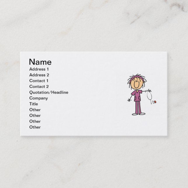 White Female Stick Figure Nurse T-shirts and Gifts Business Card (Front)