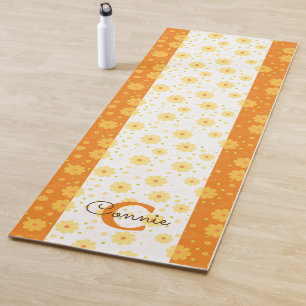 White Feminine Flowers Floral Pattern Monogram Yoga Mat
