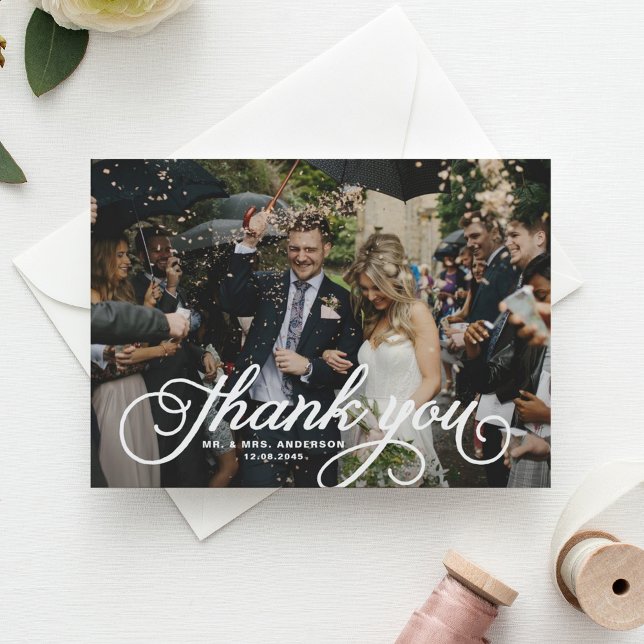 White Feminine Script Photo Wedding Thank You (Creator Uploaded)