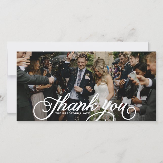 White Feminine Script Wedding Thank You (Front)