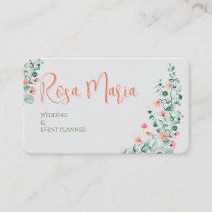 White Feminine Watercolor Floral Event Planner Business Card