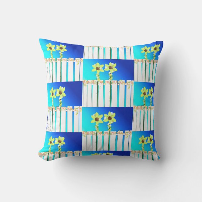 White Fence and Sunflowers Cushion (Front)