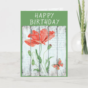 White Fence Red Poppy Inspirational Birthday Card