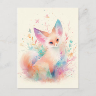 White Fennec Fox with Pastel Rainbow Ear Postcard