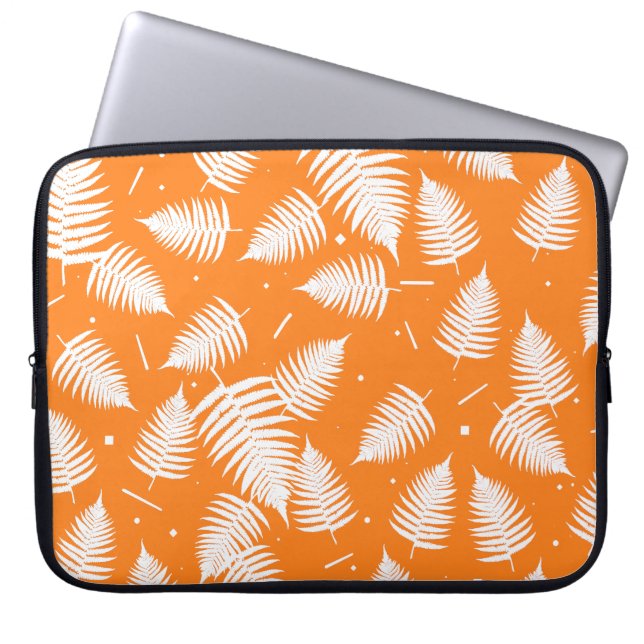 White Fern Plant Leaf Pattern Laptop Sleeve (Front)