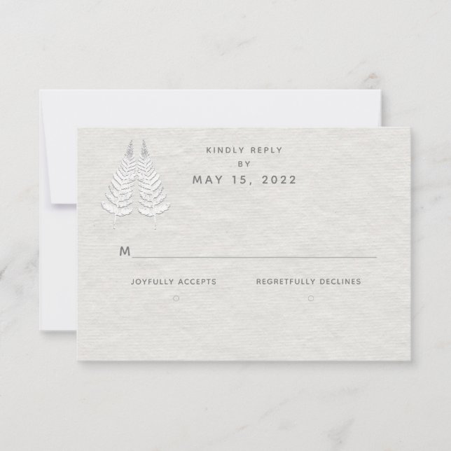White Fern Wedding No Meal Choice RSVP Card (Front)