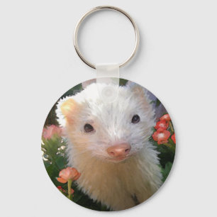 white ferret key ring