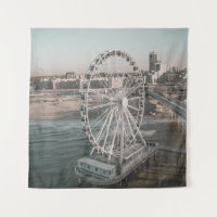 WHITE FERRIS WHEEL NEAR WATER