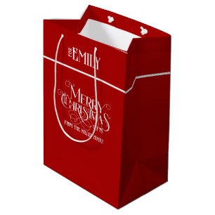 White Festive Merry Christmas Retro Typography Medium Gift Bag